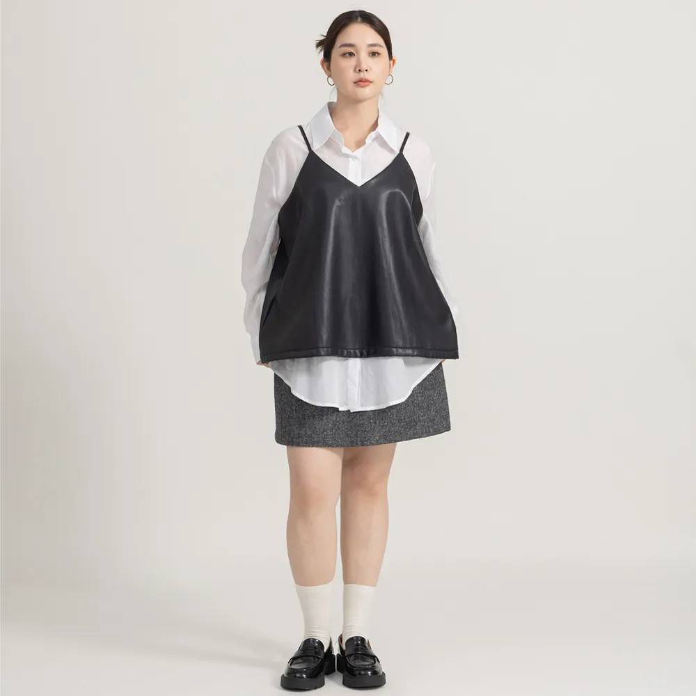 【M：MINb】雙色織紋全腰鬆緊羊毛短裙(灰色/中大尺碼女裝/XL女裝/女裝/肉肉女穿搭/褲裙)