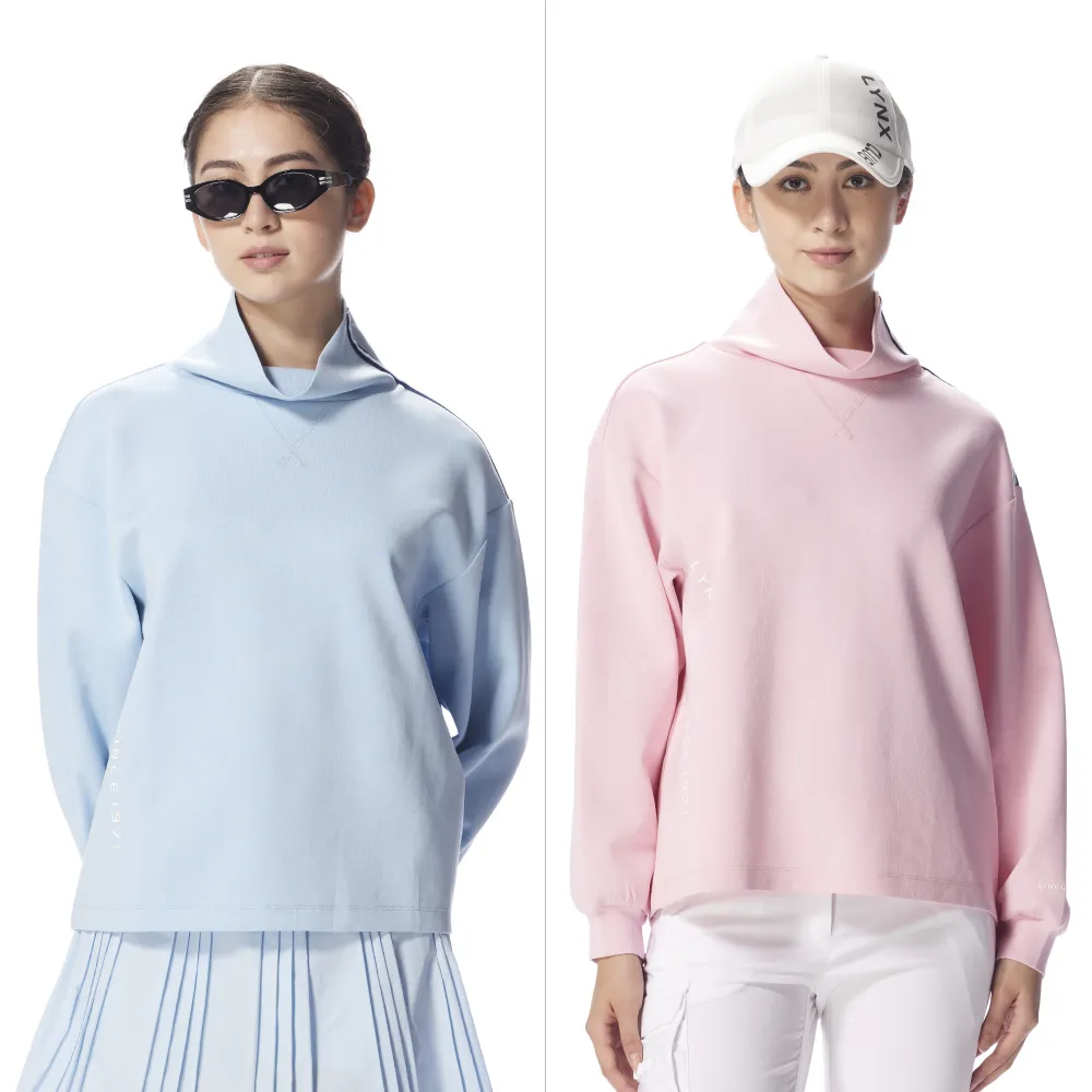 【Lynx Golf】首爾高桿風格！女款寬鬆短版寬式高領條紋織帶設計長T(二色)
