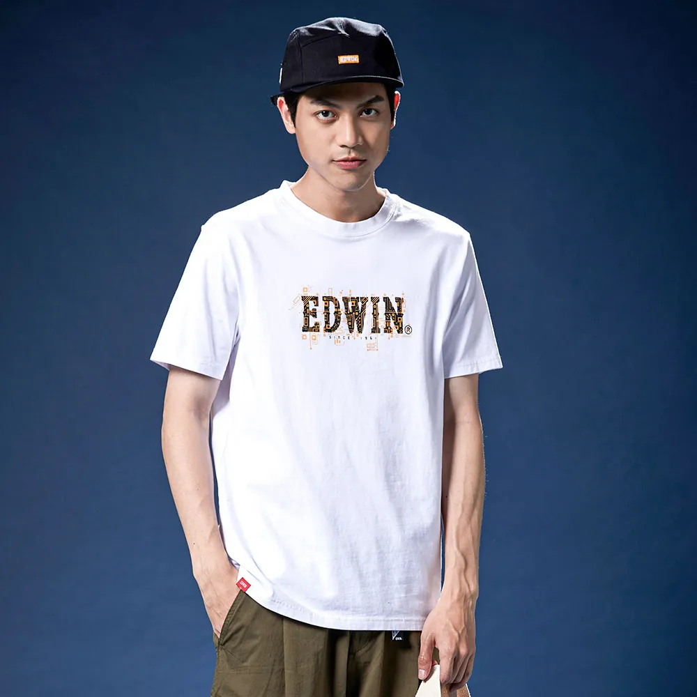 【EDWIN】男女裝 網路獨家↘晶片LOGO短袖T恤(白色)