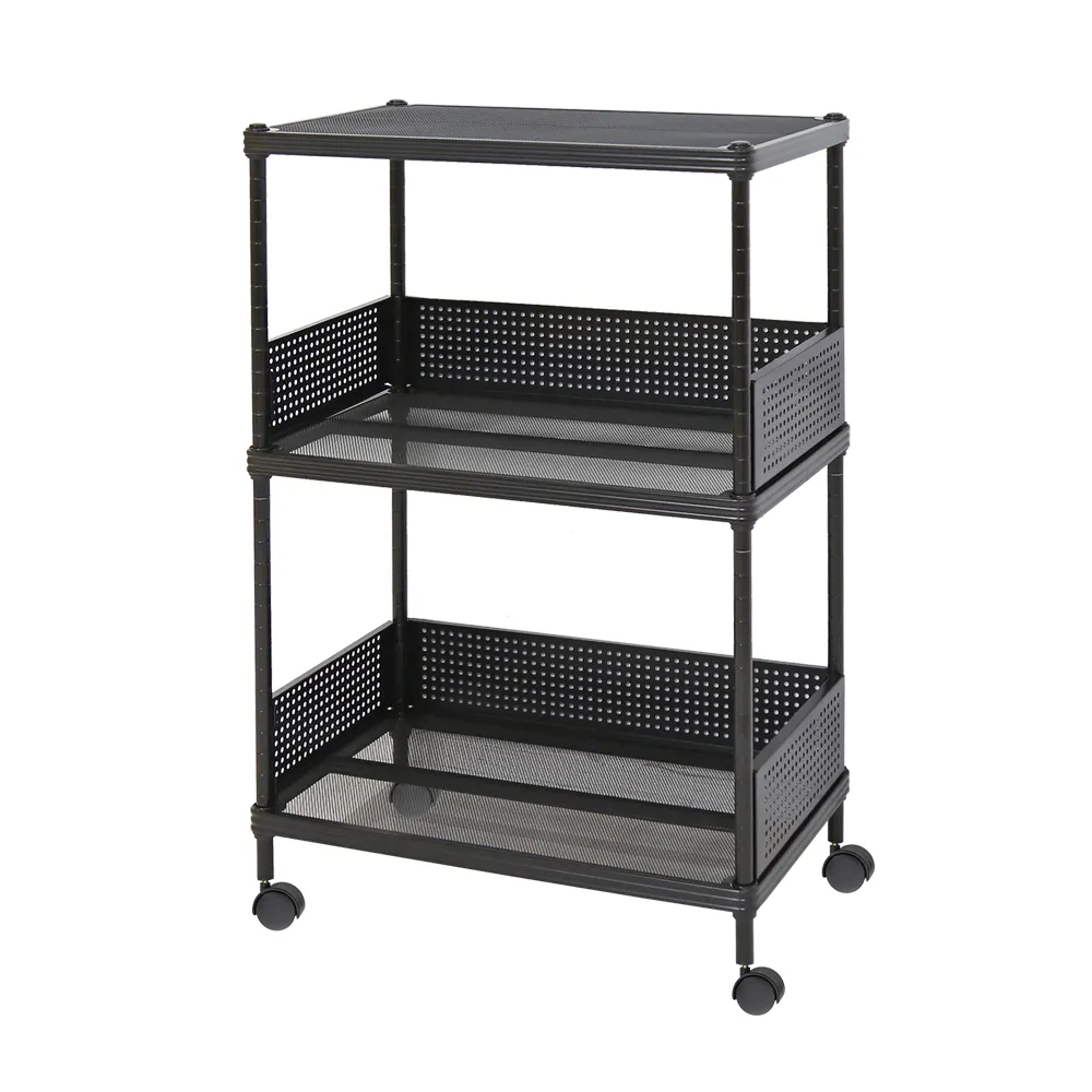 【居家cheaper】高荷重 圍籬款35X60X124CM菱形網三層推車(層架鐵架 置物架 伺服器架)