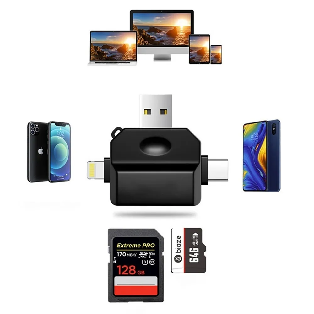 【Ouboo】五合一讀卡器 手機電腦兩用 Lightning/Type-C/USB TF/SD讀卡 即插即用 高速傳輸轉接器