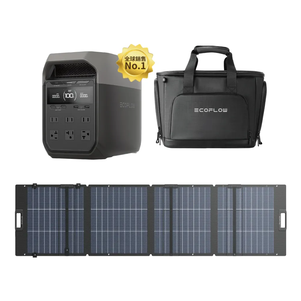 【ECOFLOW】DELTA 3 1800W戶外儲電設備+220W太陽能板+防水收納包(儲能電源 防颱必備 停電神器)
