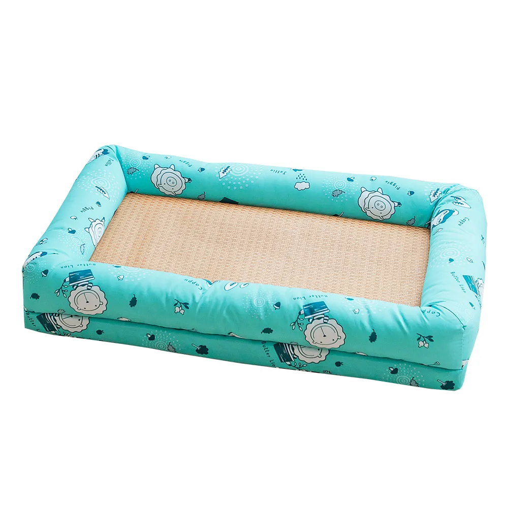 【奶油獅】中大型寵物透氣紙纖涼蓆記憶床墊-台灣製造(50*80cm10-25k適用-森林野餐藍)