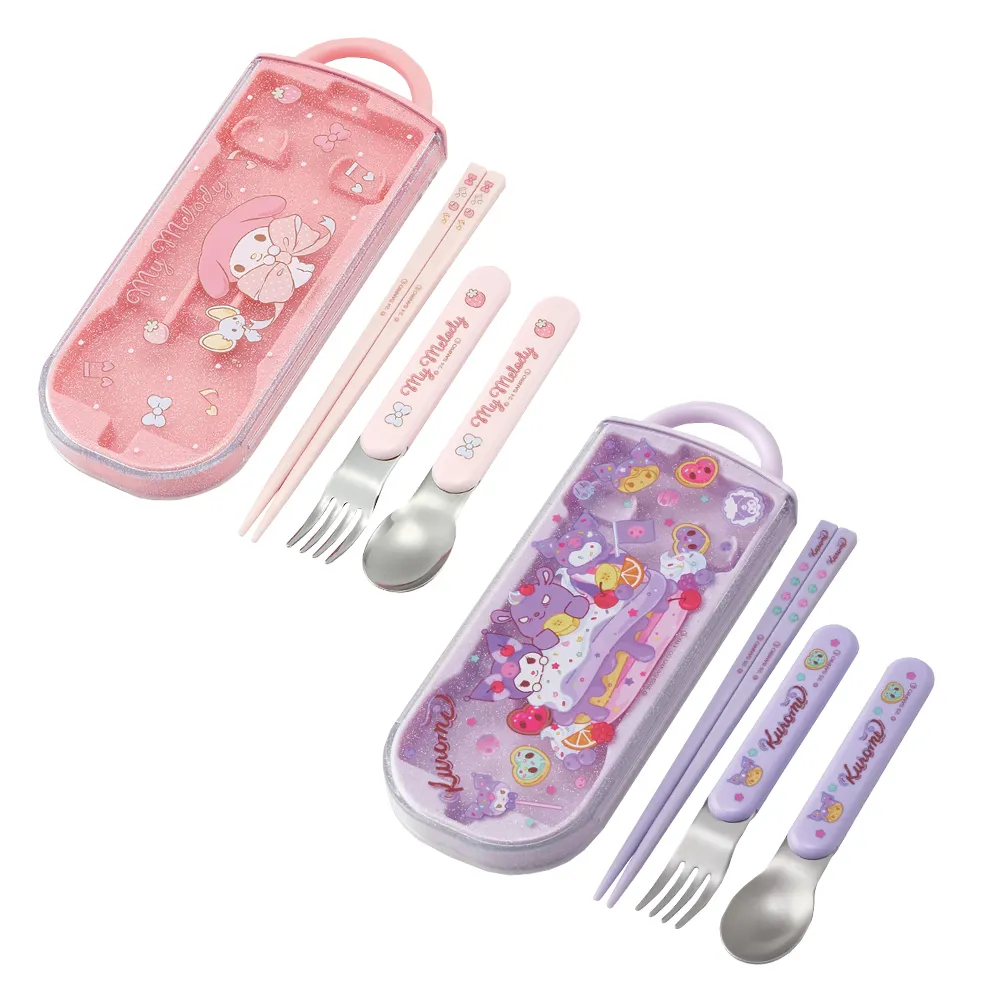 【百科良品】日本製 三麗鷗 美樂蒂 酷洛米 環保筷子+湯匙+叉子三件餐具組(日本境內版)