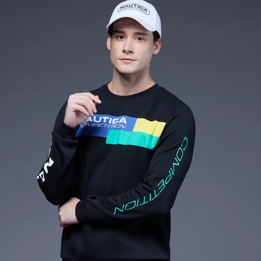 【NAUTICA】男裝 COMPETITIO多彩配色潮酷長袖T恤(黑色)
