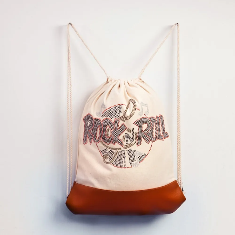 【GFSD璀璨水鑽精品】雙11 就是愛搖滾!ROCK&ROLL唱盤(搖滾抽繩束口後背包)