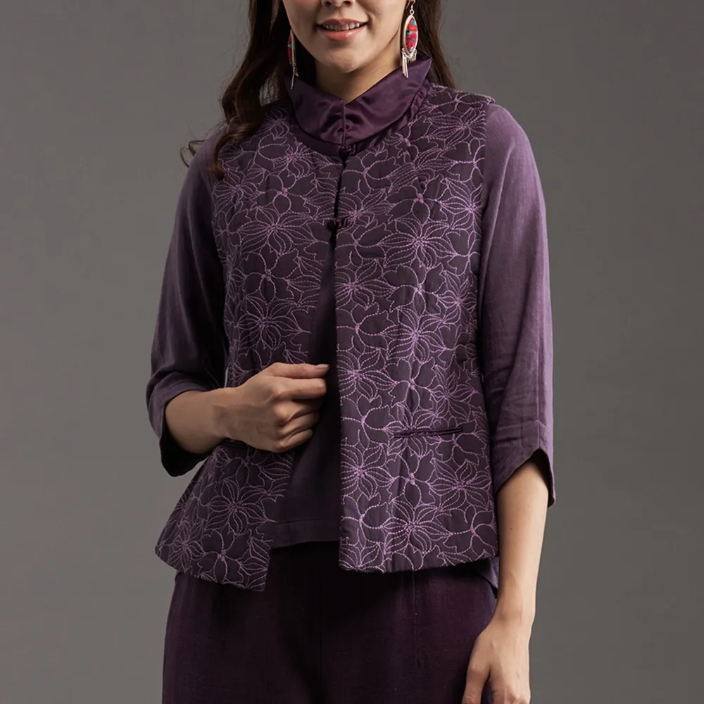 【古典美】87131鋪棉刺繡方領背心(棉麻/亞麻/中國風/漢服/茶禪服)