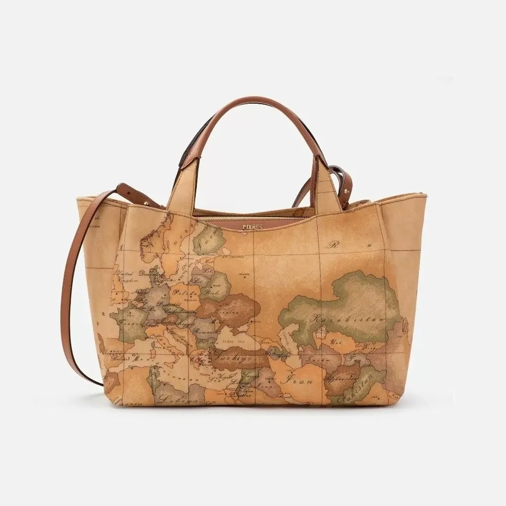 【Alviero Martini】義大利地圖包 手提側揹大托特包 36cm(地圖黃)  下單即送品牌鑰匙圈 款式隨機