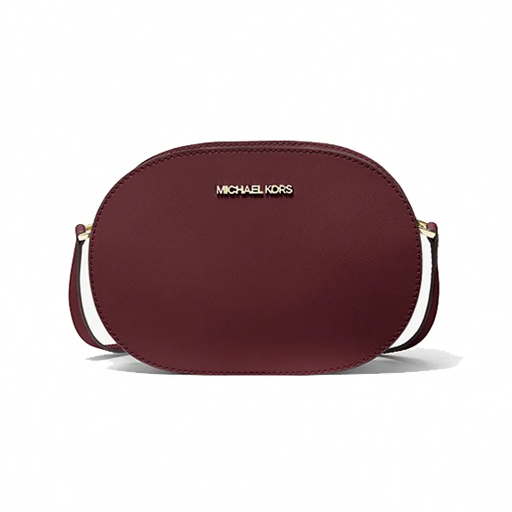 【Michael Kors】簡約皮革拉鍊斜背包-酒紅(現貨)