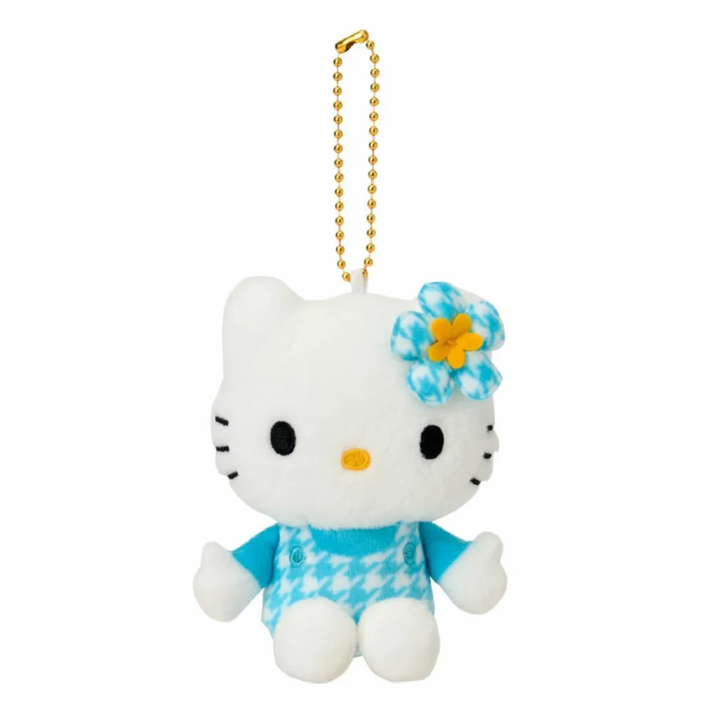【小禮堂】雙11 Sanrio 三麗鷗 Hello Kitty 絨毛玩偶吊飾 淺藍千鳥 變裝50週年(平輸品)