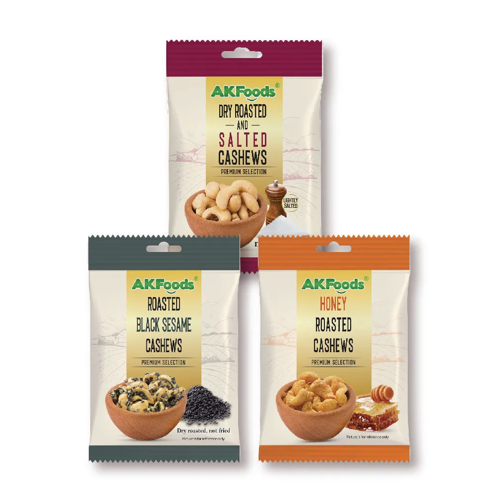 【3點1刻】AK FOODS 焗腰果系列100gx6袋 (鹽焗/蜂蜜/黑芝麻)