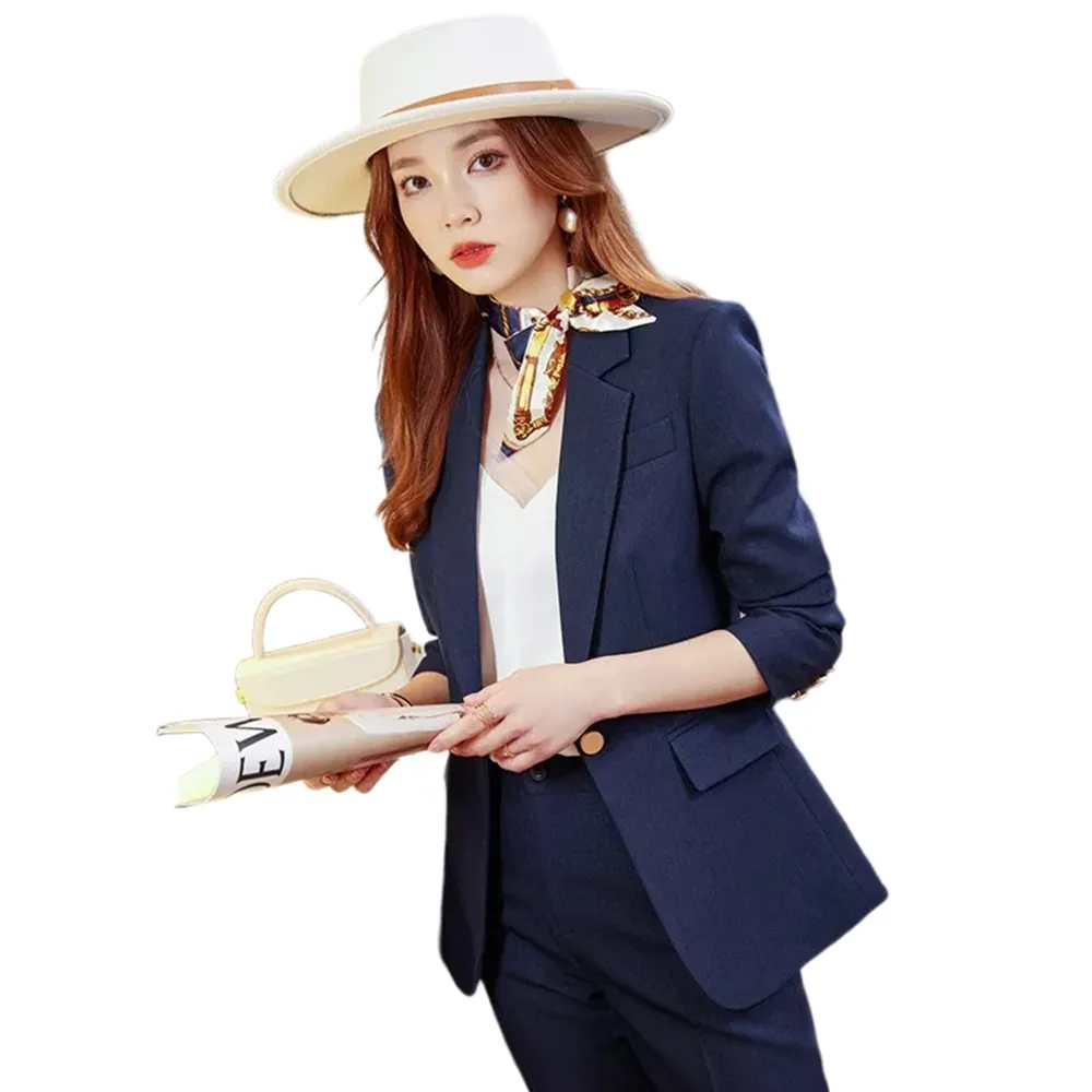 【米蘭精品】現貨出清 西裝套裝兩件套(秋冬外套純色長褲女職業西裝3色74ct44)