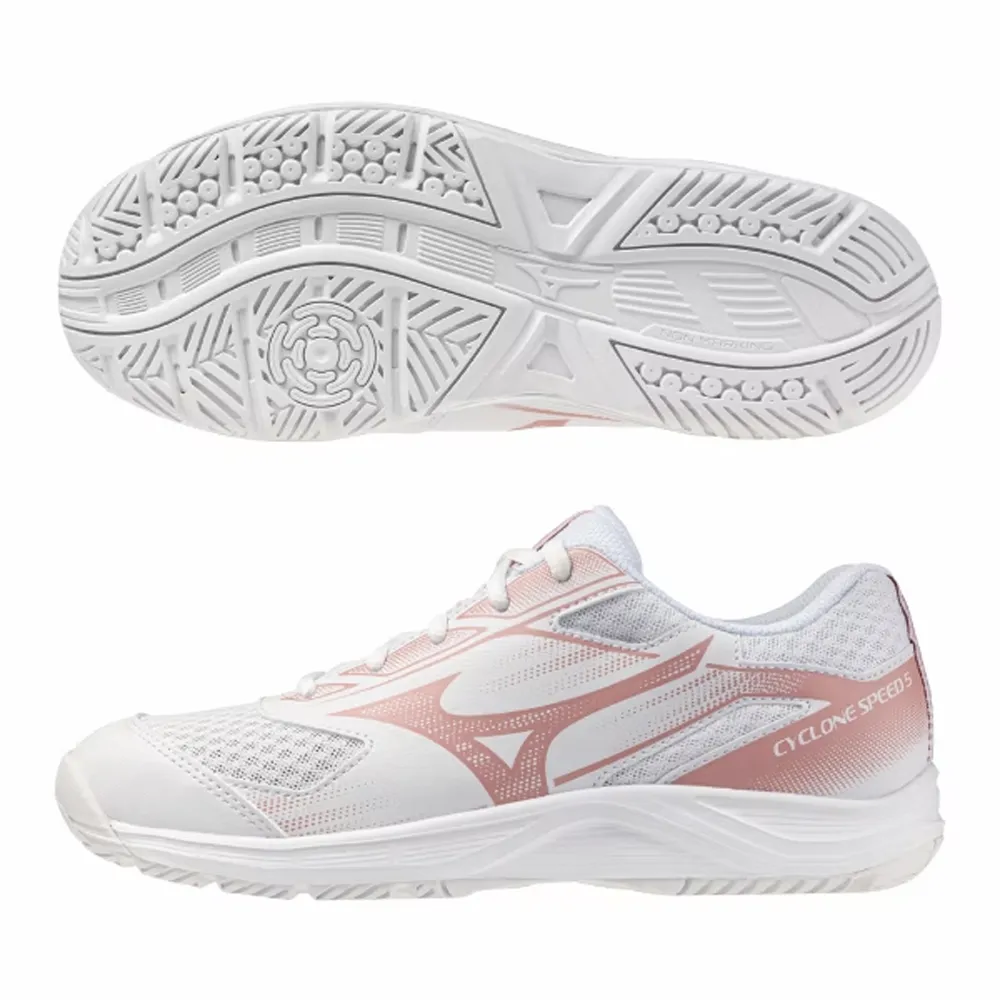 【MIZUNO 美津濃】排球鞋 女鞋 運動鞋 緩震 3E寬楦 CYCLONE SPEED 白粉 V1GC258073
