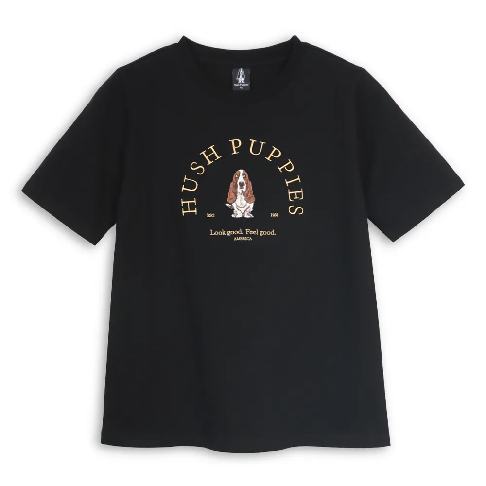 【Hush Puppies】女裝 T恤 經典刺繡狗T恤 (黑色 / 64211903)