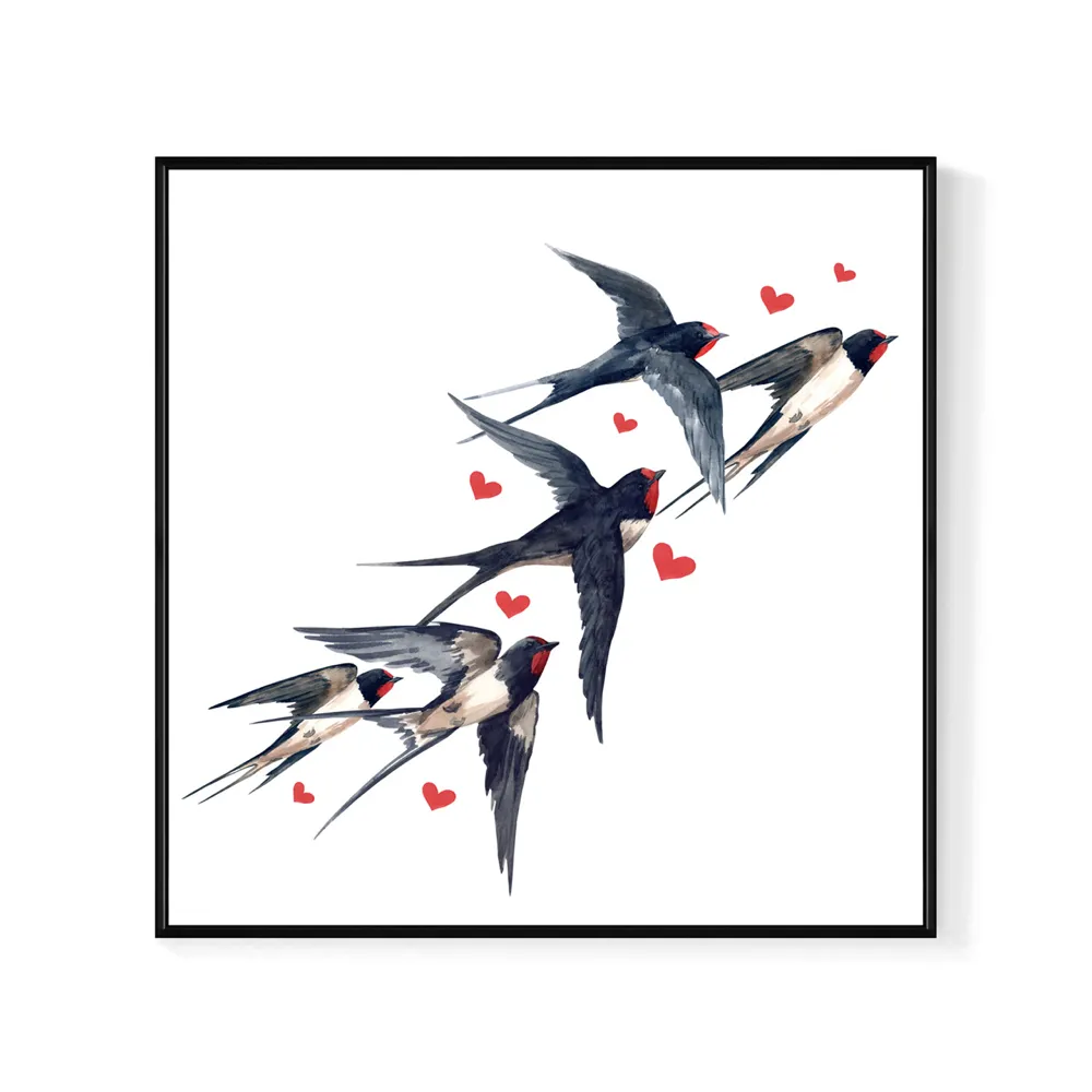 【菠蘿選畫所】幸福起飛-25x25cm(可愛情人節插畫/燕子圖案掛畫/浪漫溫馨情人節禮物)