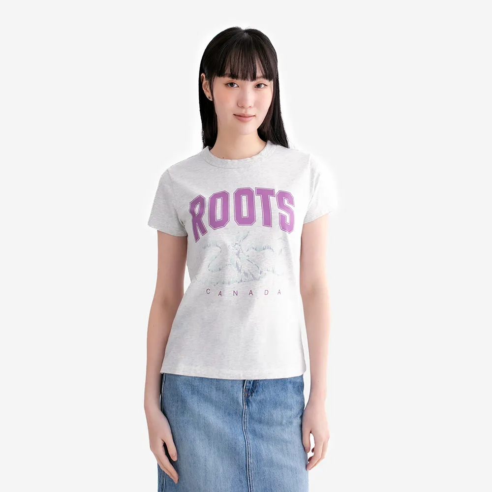 【Roots】Roots女裝- AURORA ANIMAL CLASSIC 短袖上衣(白麻灰)