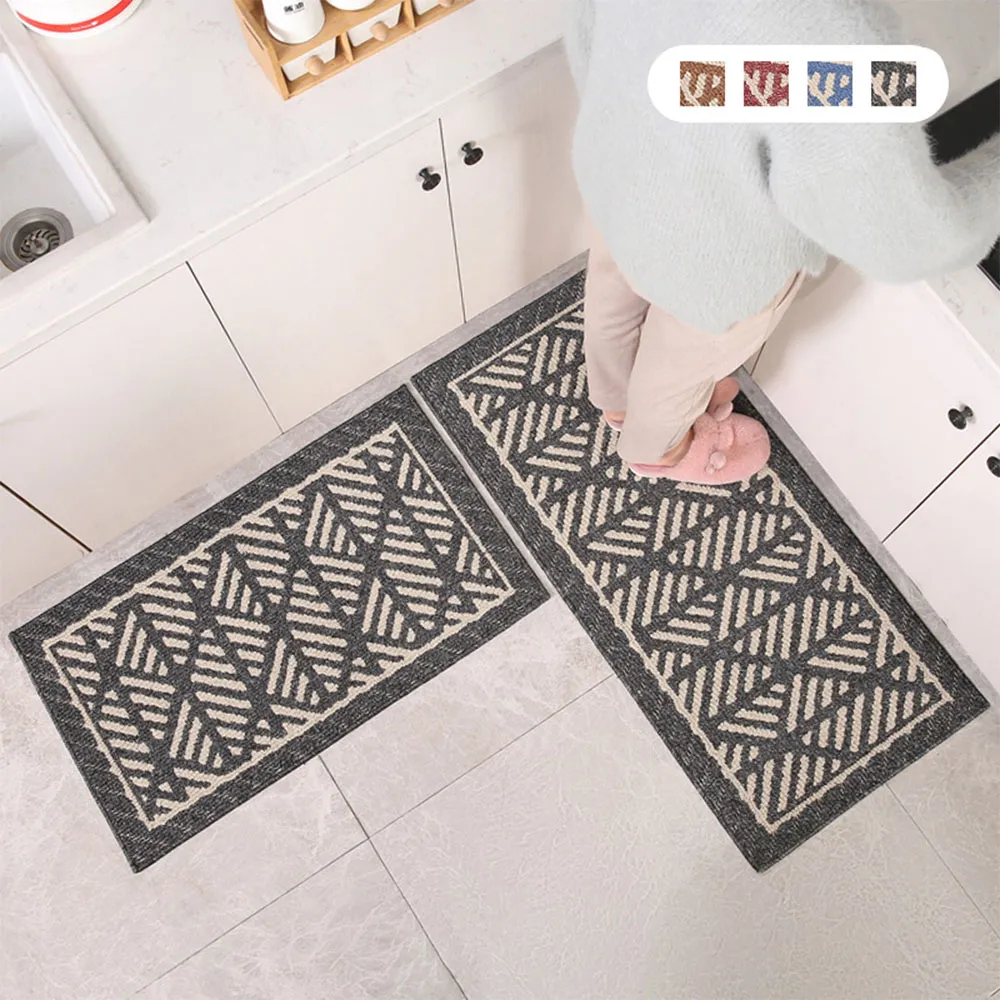 【JOCIYO 聚時柚】2入厚實高低圈絨 立體紋理 吸水吸油廚房踏墊110x50cm門口玄關刮泥地墊 TPR底防滑 可機洗