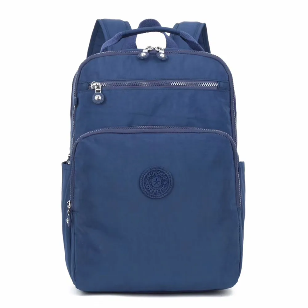 【iBrand】雙11 輕盈防潑水素色雙拉鍊尼龍後背包-大(防水包 藍色)