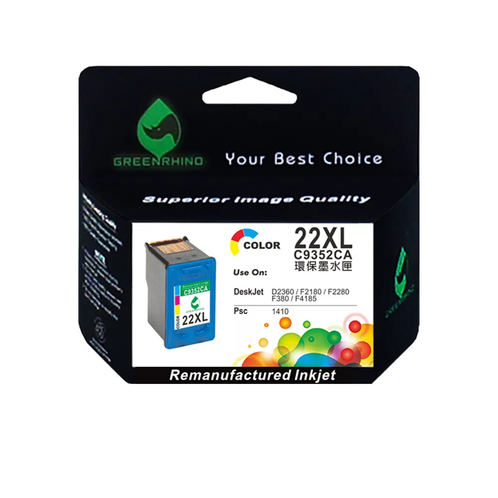 【綠犀牛】for HP NO.22XL C9352CA 彩色高容量環保墨水匣(適用PSC 1400;OfficeJet 4355;Deskjet 3920/3940)