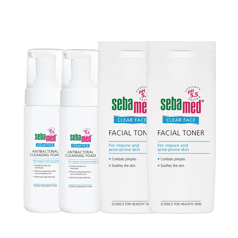 【SEBAMED 施巴】痘淨潔面慕斯150mlx2+痘淨調理潔膚水200mlx2(總代理)
