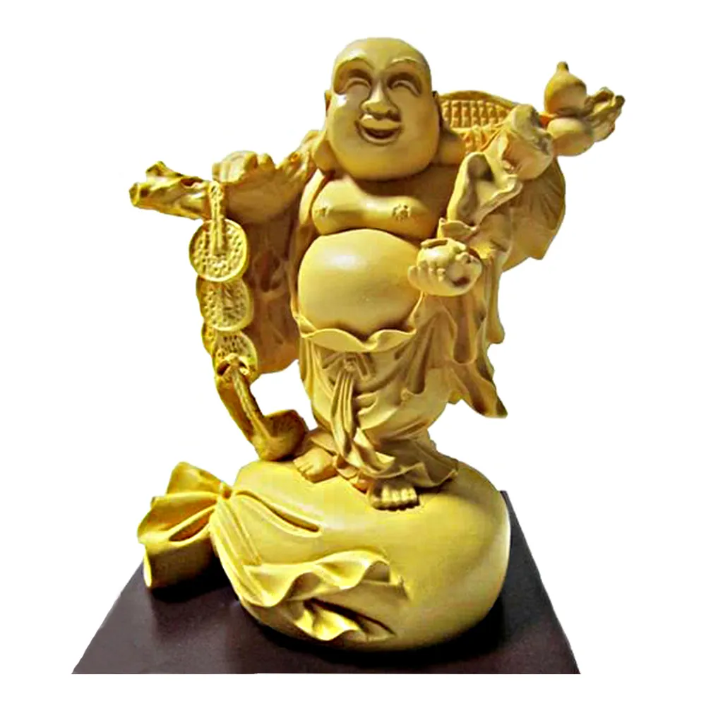 【養慧軒】金剛砂陶土精雕佛像-財神彌勒(木色)