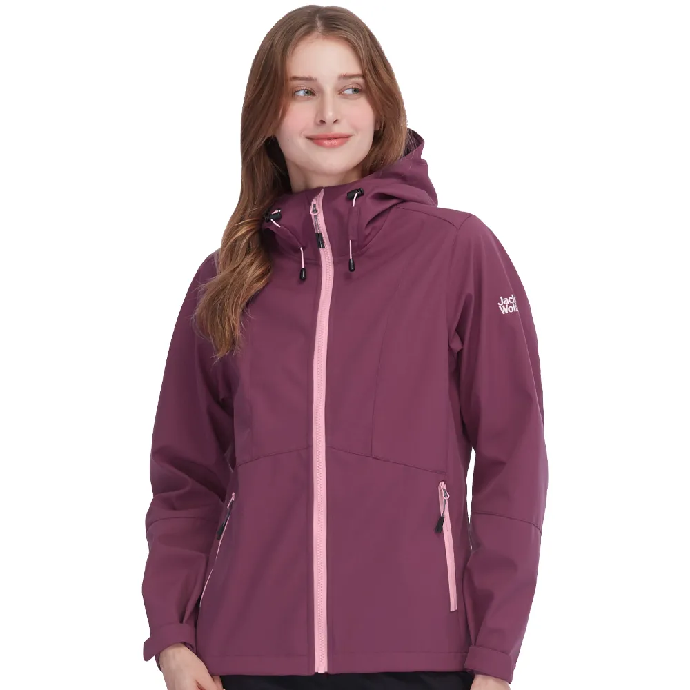 【Jack wolfskin 飛狼】女 防風防潑水內刷毛保暖外套 Softshell 連帽軟殼衣(梅子紫)