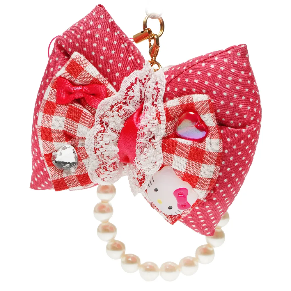 【TDL】雙11 HELLO KITTY凱蒂貓珍珠蝴蝶結造型鑰匙圈鎖圈包包掛飾吊飾 676790(平輸品)