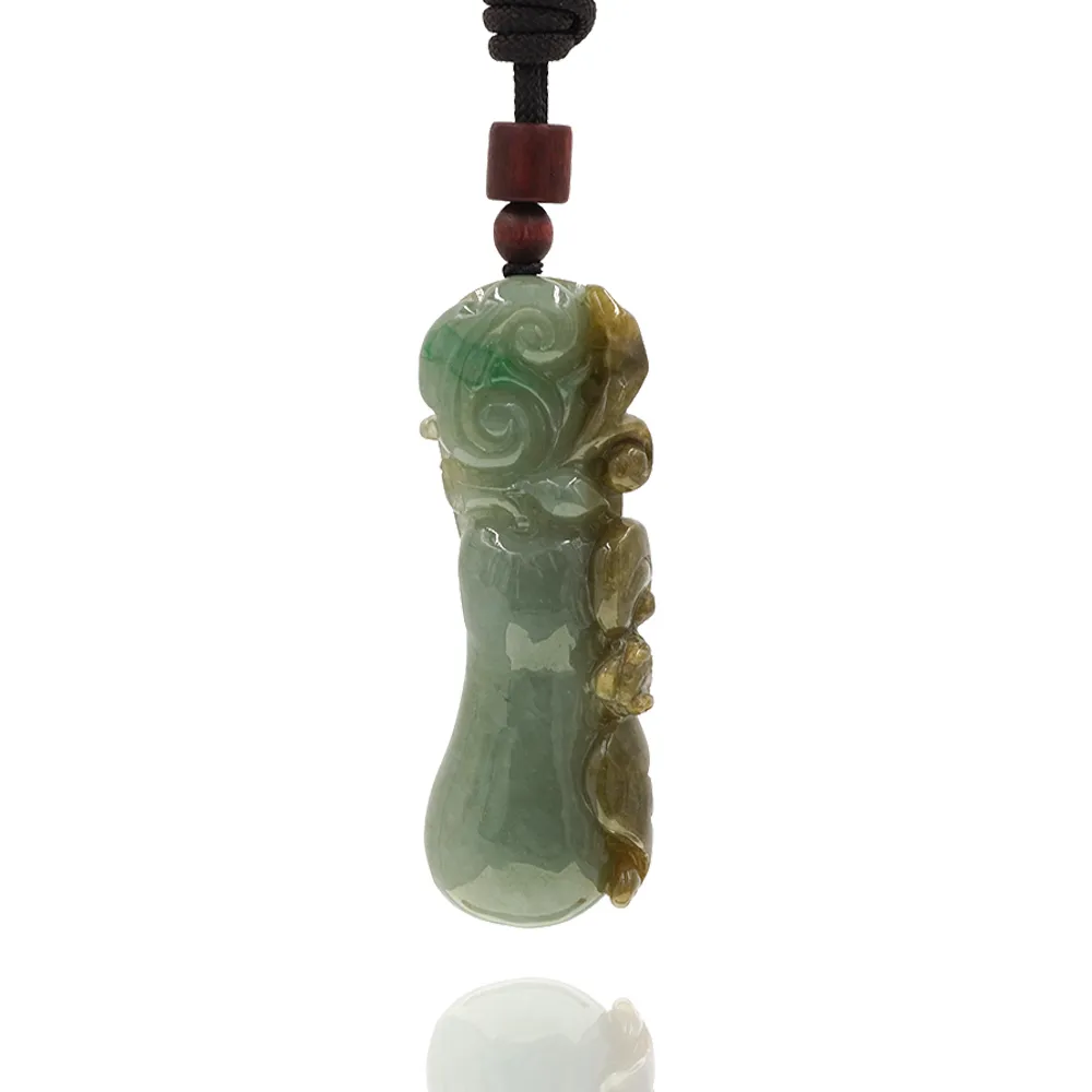 【喜緣玉品】如意 天然翡翠A貨 靈芝納祥 老雕如意 玉佩-僅此一品(開運風水)(直)