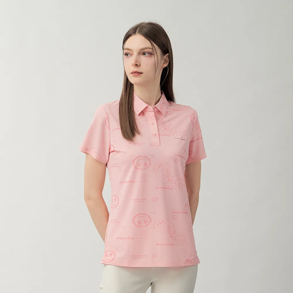 【pierre cardin 皮爾卡登】休閒服飾 女款 無痕涼感印花短袖POLO衫-粉色(6267251-72)