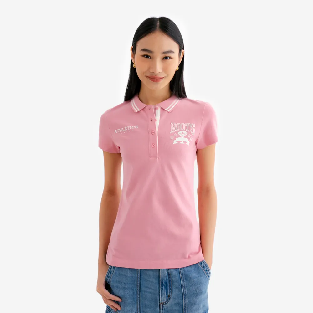 【Roots】Roots女裝- ATHLETIC REMIX SLIM FIT 短袖POLO衫(亮粉色)