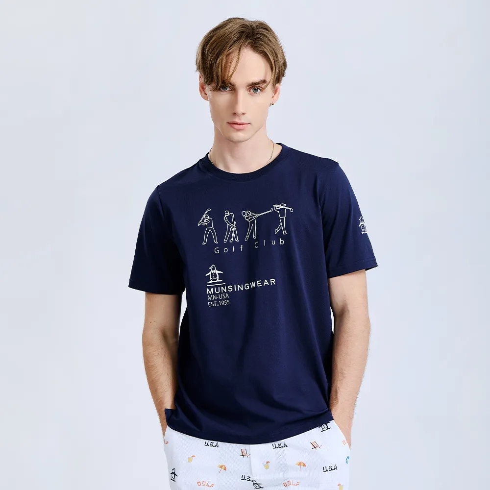 【Munsingwear】企鵝牌 網路獨家 男款藏青色 PLAY GOLF印花設計短袖T恤 MGXL2508