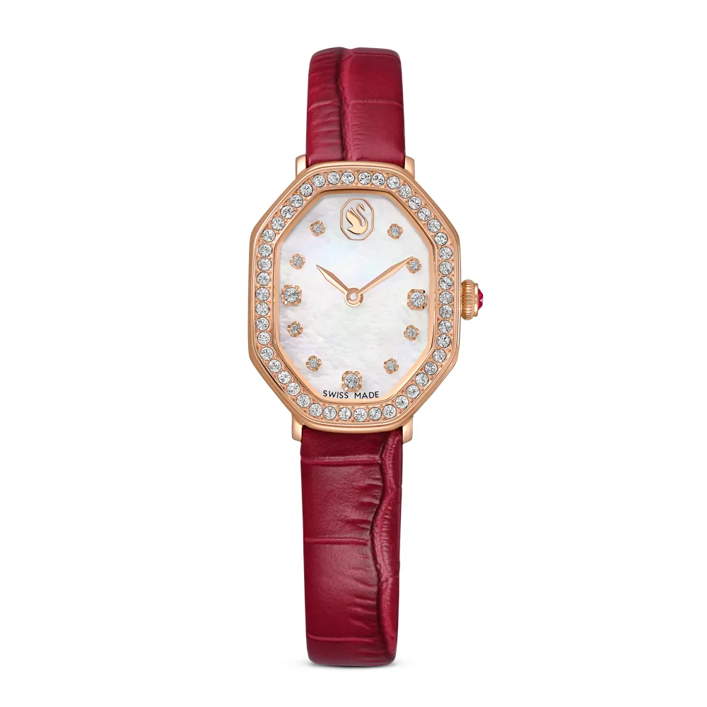 【SWAROVSKI 施華洛世奇】官方直營 Dextera octagon 手錶 瑞士製造 真皮錶帶 玫瑰金色潤飾 | 5730373