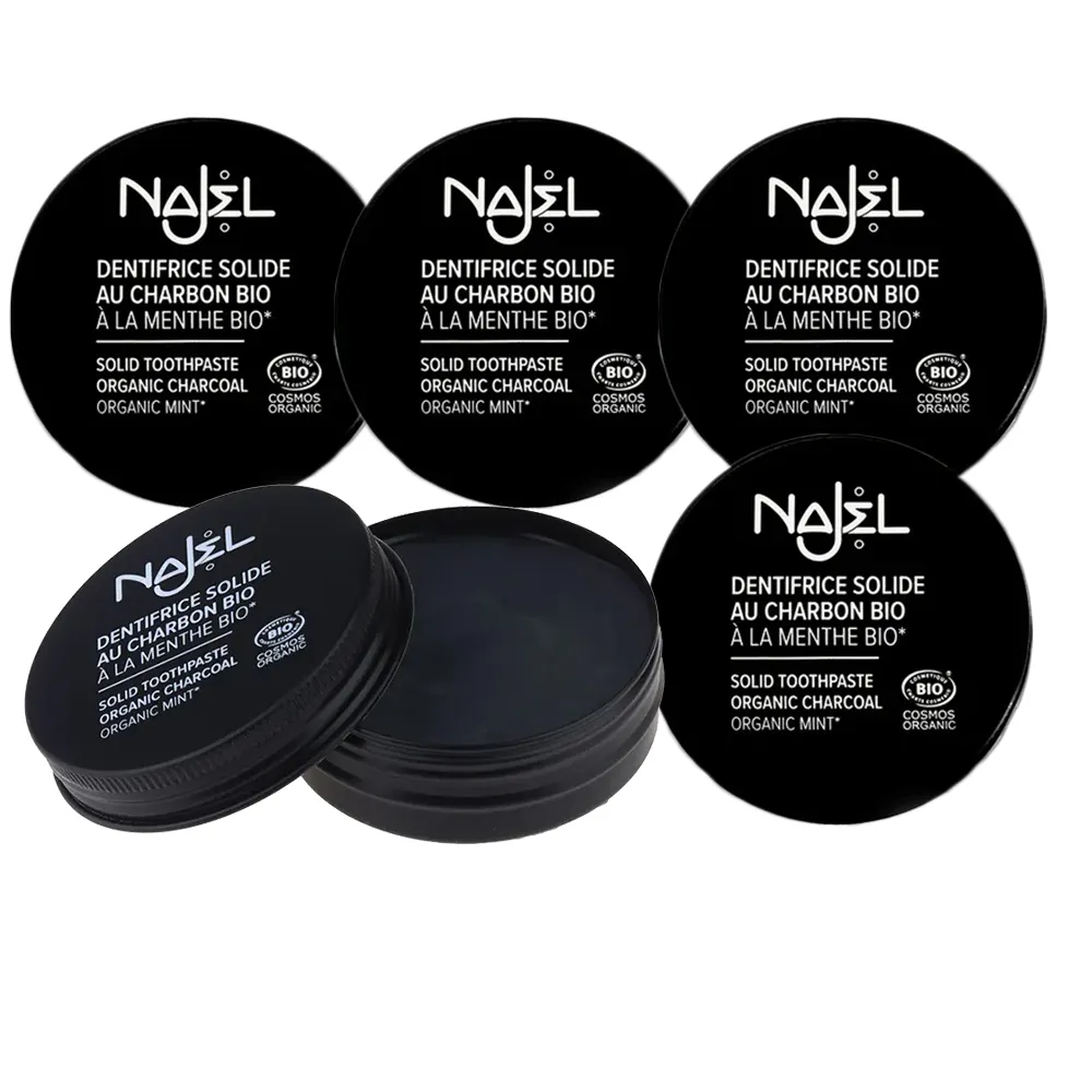 即期品【法國NAJEL】有機炭薄荷固體牙膏33gx4入組(總代理公司貨)