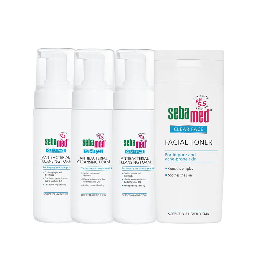 【SEBAMED 施巴】痘淨潔面慕斯150mlx3+痘淨調理潔膚水200mlx1(總代理)