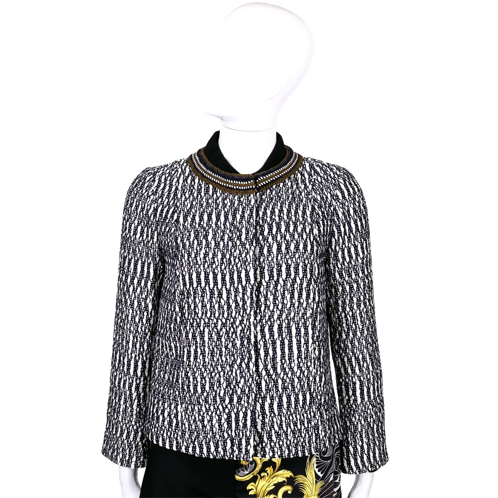 【TORY BURCH】MARBLED TWEED 大理石紋路設計外套(黑x藍x白 長袖 TB)