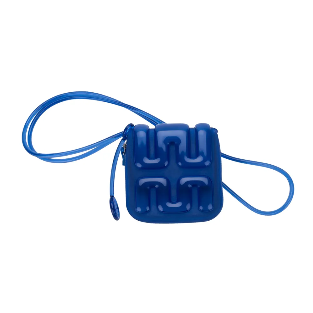 【Melissa】雙11 果凍LOGO方形斜背小廢包(藍色) 防潑水