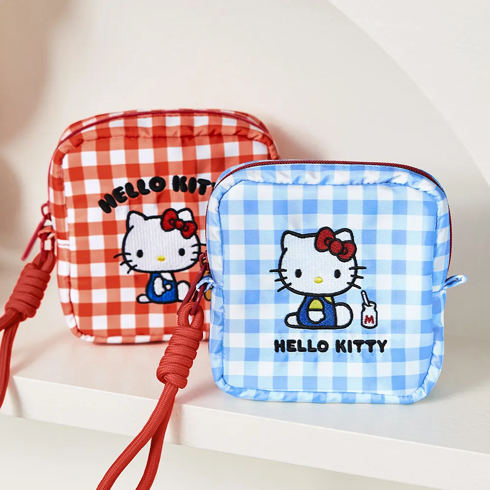 【HELLO KITTY】雙11 凱蒂貓格紋造型方形隨身收納包(拍立得包/零錢包/化妝包)