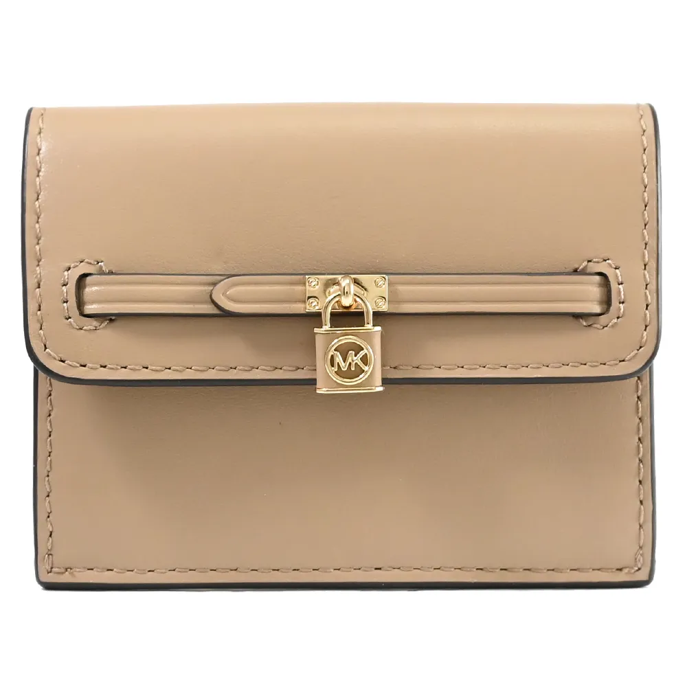 【Michael Kors】經典MK柏金鎖頭造型信用卡名片扣式零錢包(駝色)