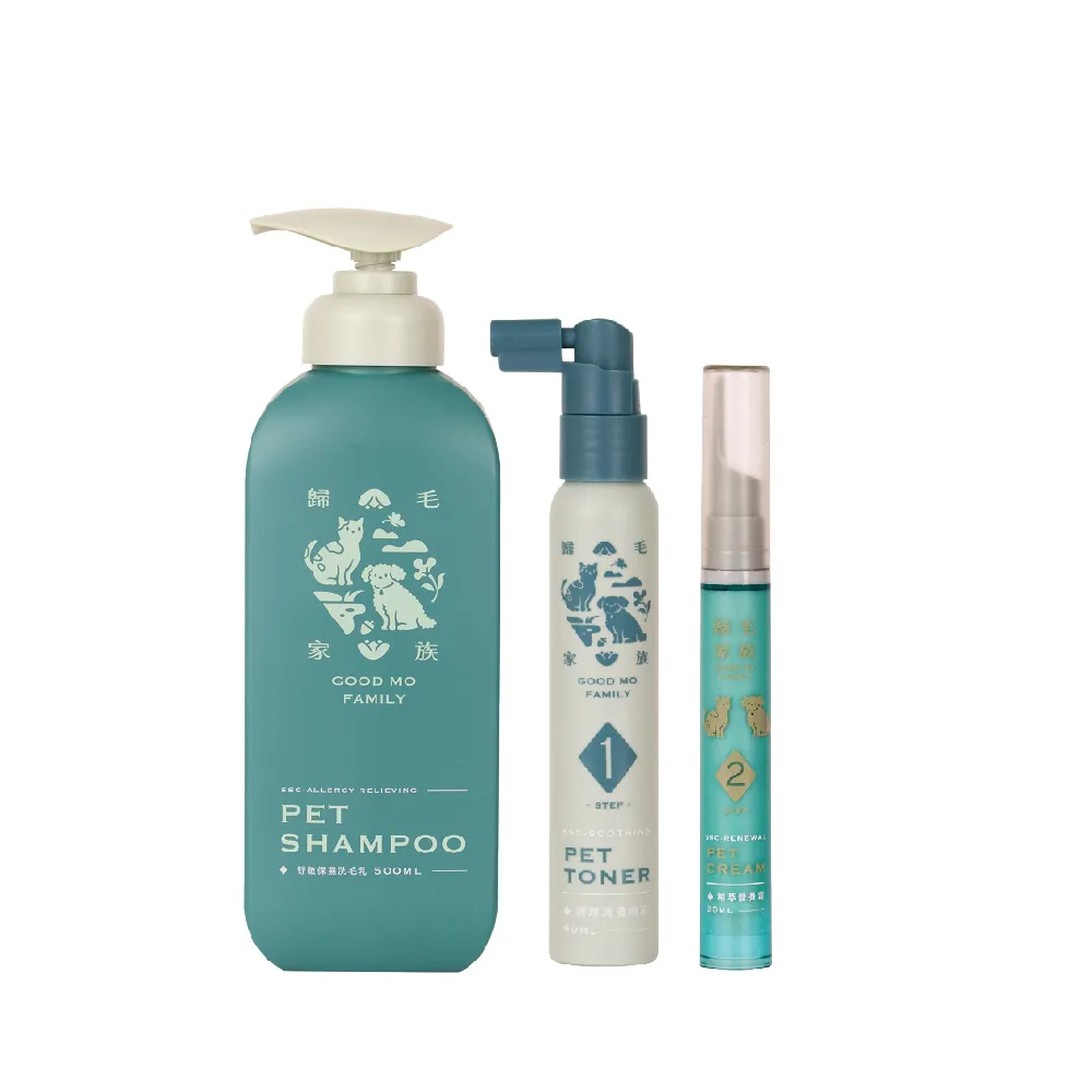 【GOODMO 歸毛家族】舒敏保濕洗毛乳300ML+護膚噴液+精萃營養霜/修護霜(全齡貓狗護膚/無抗生素/無類固醇)