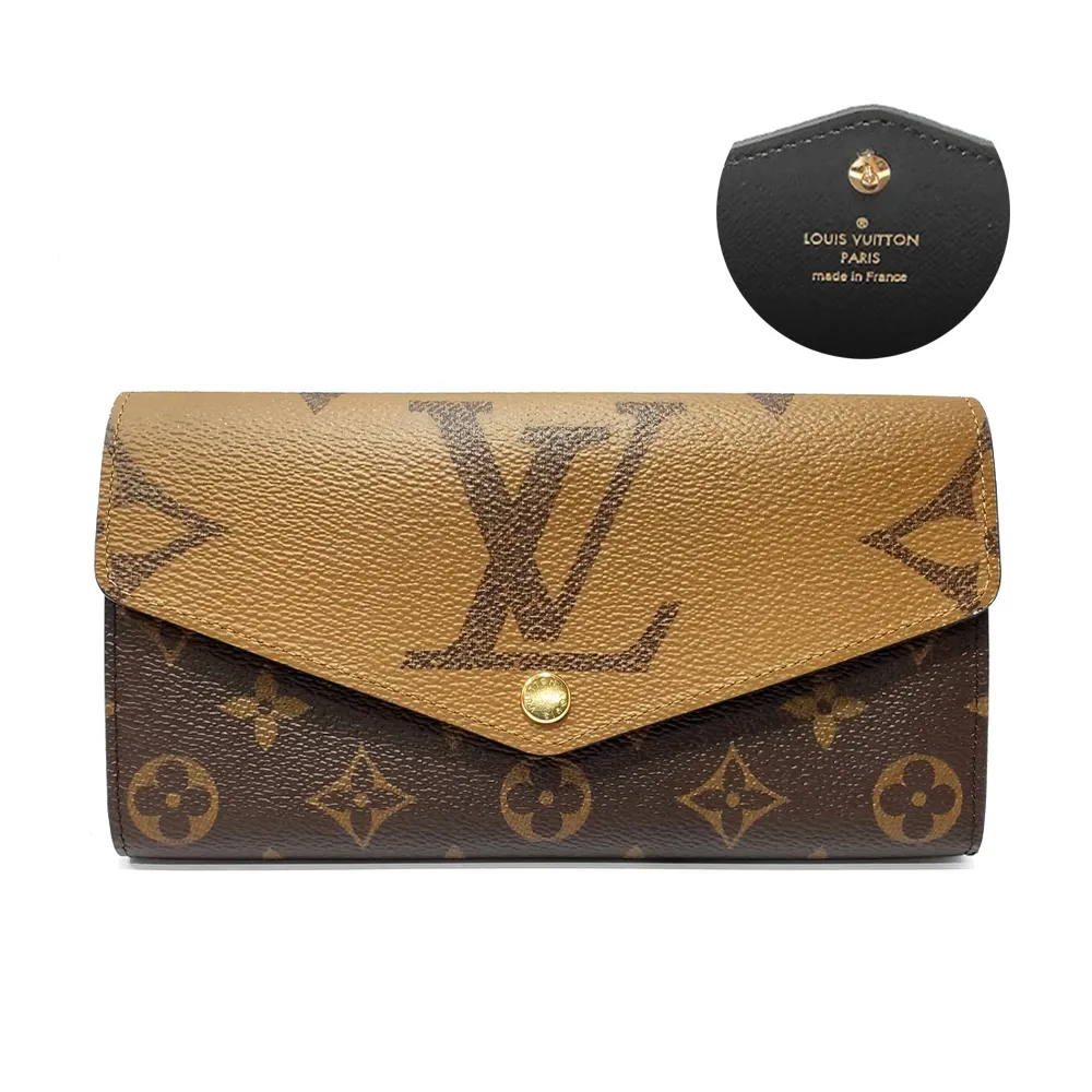 【Louis Vuitton 路易威登】M80726 經典Sarah系列 Reverse Giant帆布雙色信封式掀蓋錢包長夾(雙色)