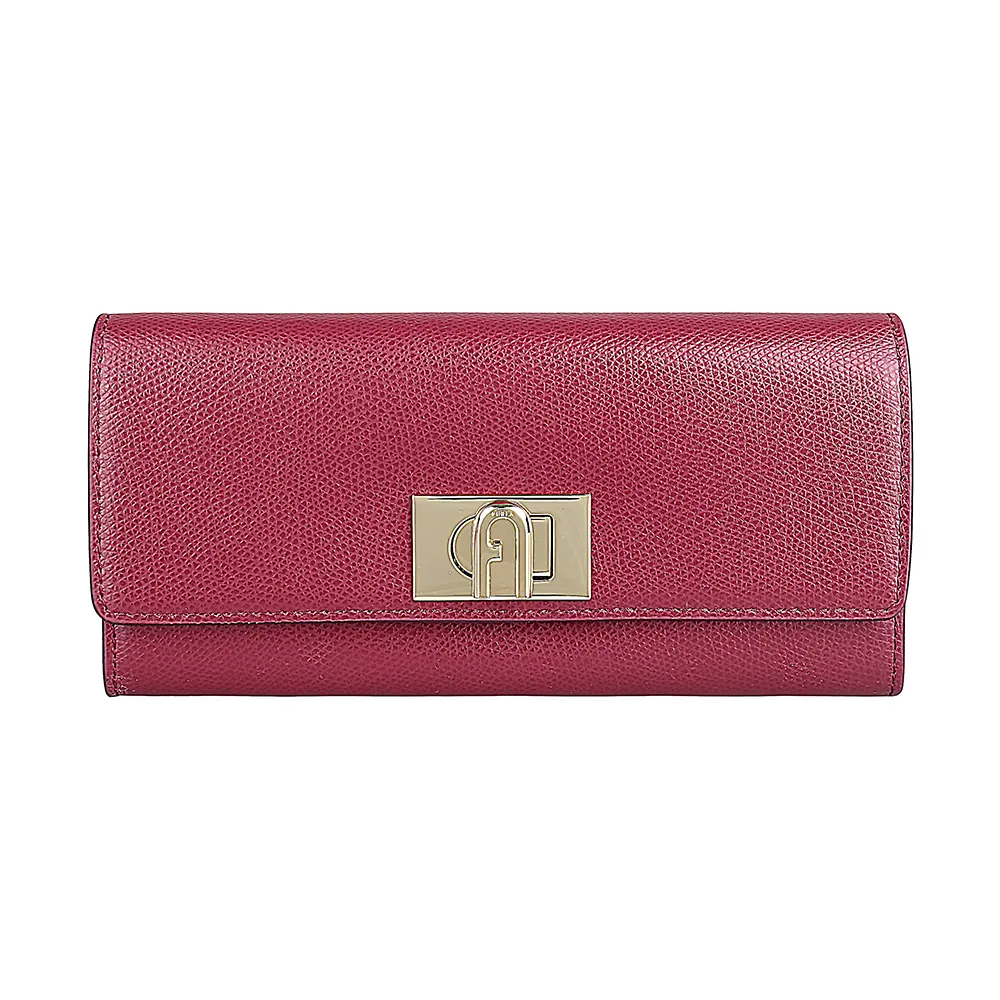 【FURLA 芙拉】FURLA 拱門LOGO 1927系列牛皮10卡翻蓋旋轉釦式長夾(深紅)