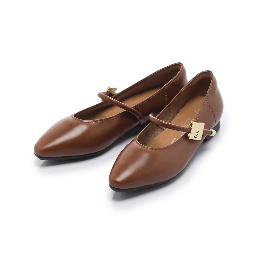 【FAIR LADY】品牌經典 小時光 典雅FA飾釦瑪莉珍平底鞋(焦糖棕/5B3069 女鞋)