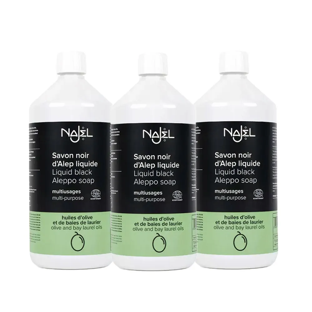 【NAJEL】原裝阿勒坡萬用神奇黑皂液1公升ECOCERT認證(x3入)