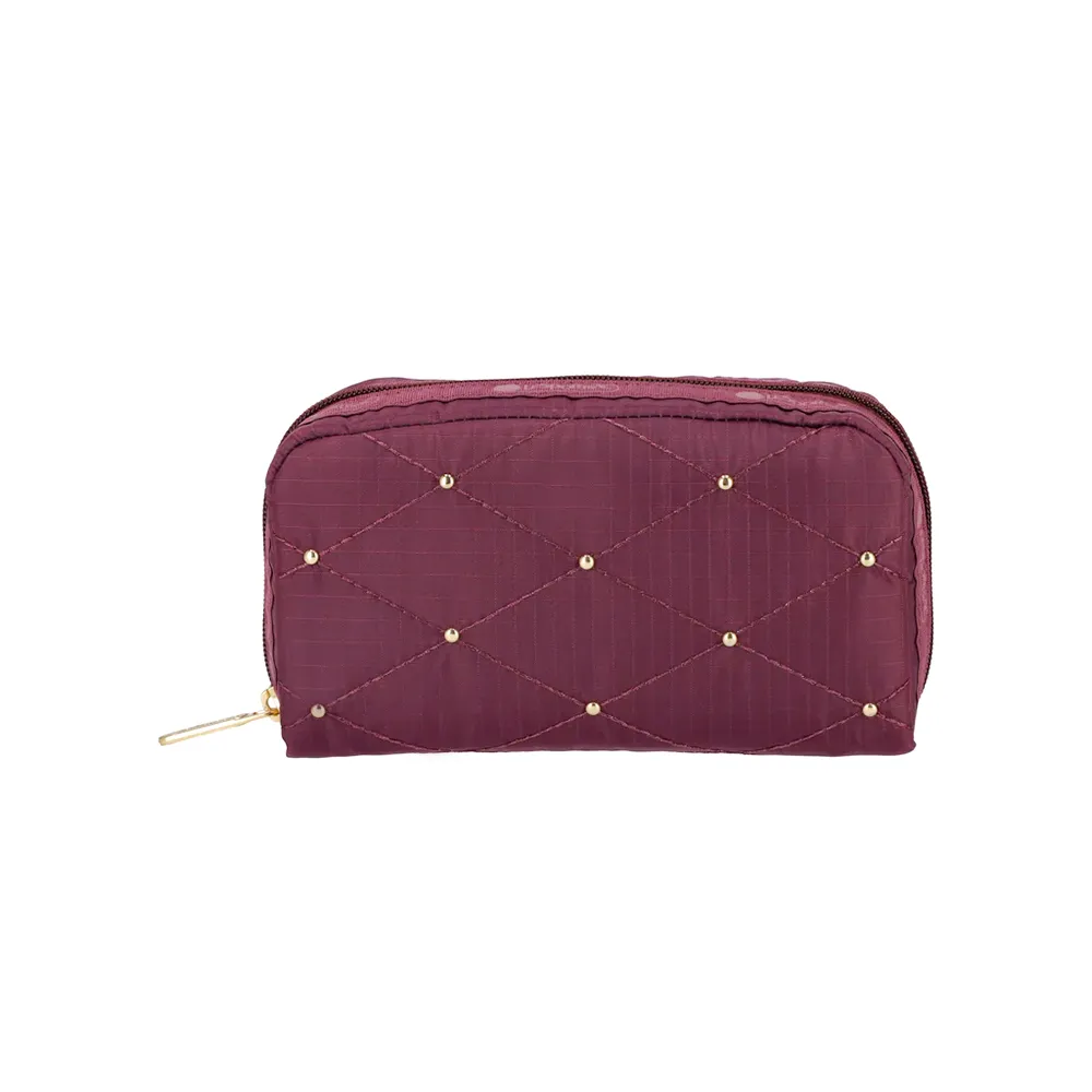 【Lesportsac】Rectangular Cosmetic 長形化妝包 收納包 送禮 禮物 推薦 女包(酒紅格紋釘飾)