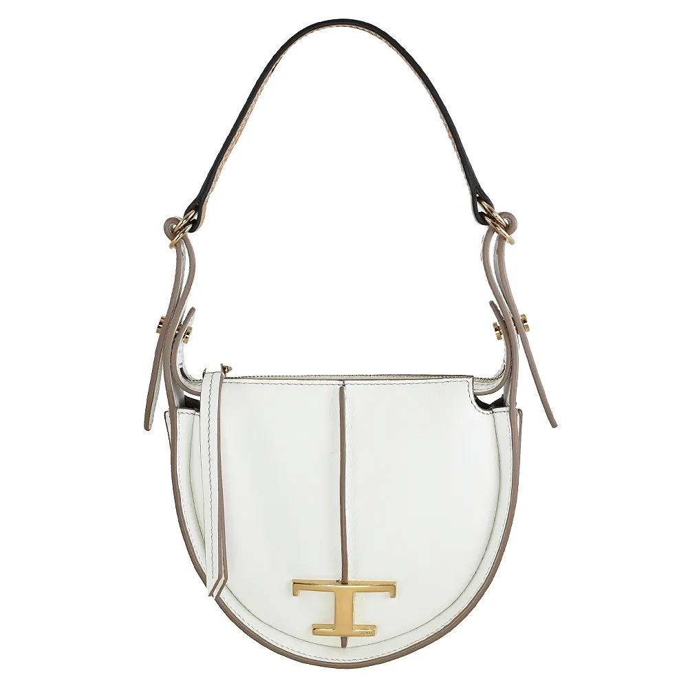 【TOD’S】TODS T Timeless 金屬雙T字LOGO小牛皮單肩小包手提包(白)
