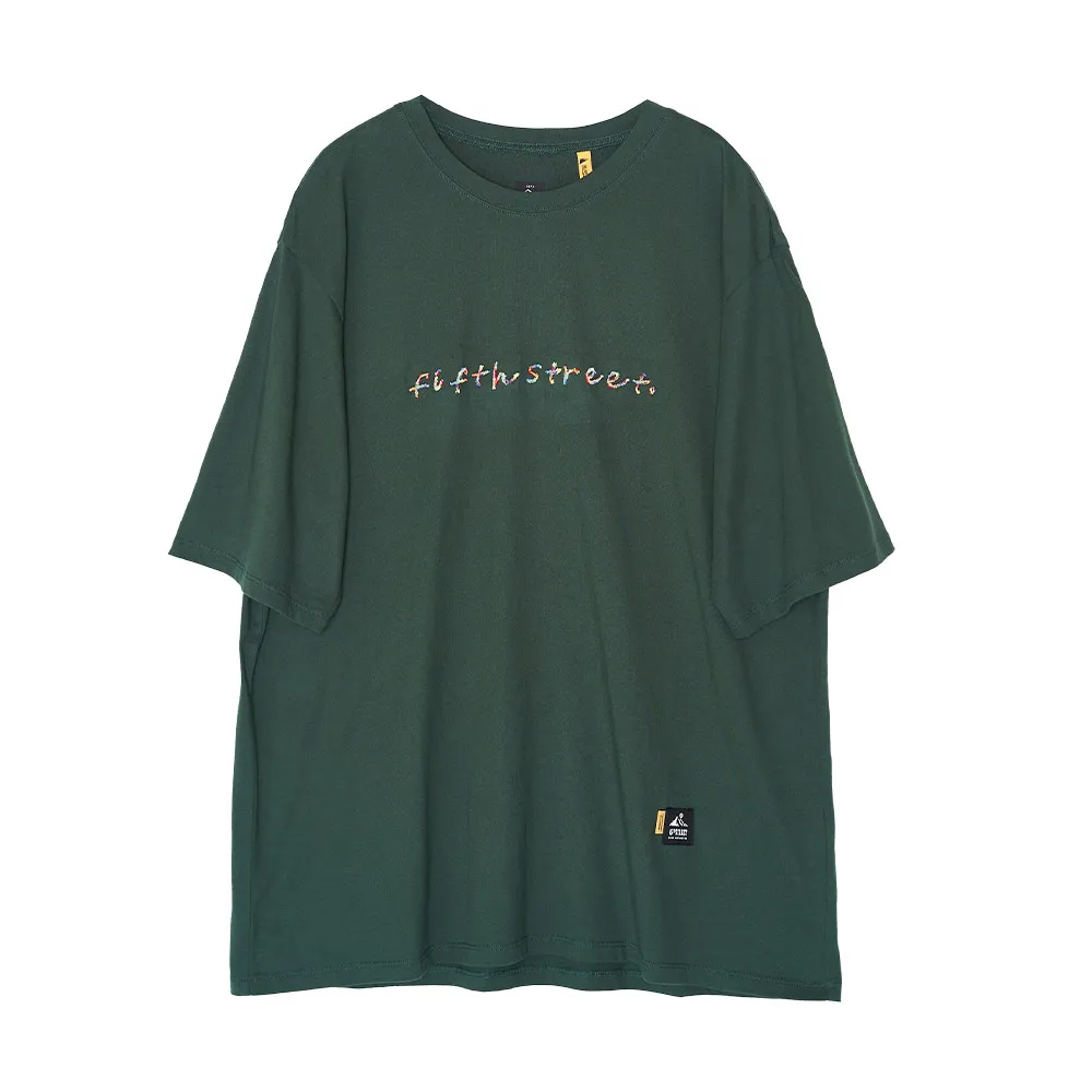 【5th STREET】雙11 女裝 短袖 短t 上衣 t恤 TEE 寬版 彩色 logo 綠色(571009)