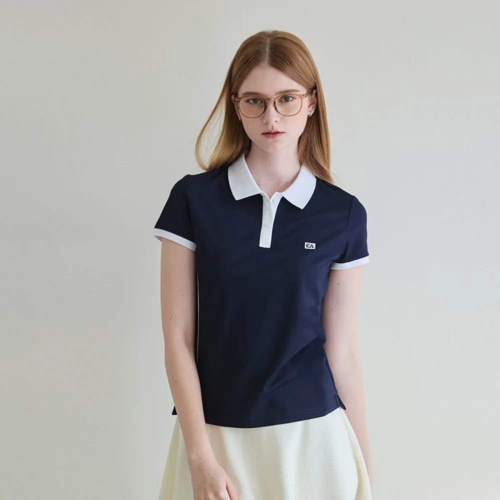 【ELLE ACTIVE】女款 經典百搭撞色領短袖POLO衫-深藍色(EA25S1W1103-39)