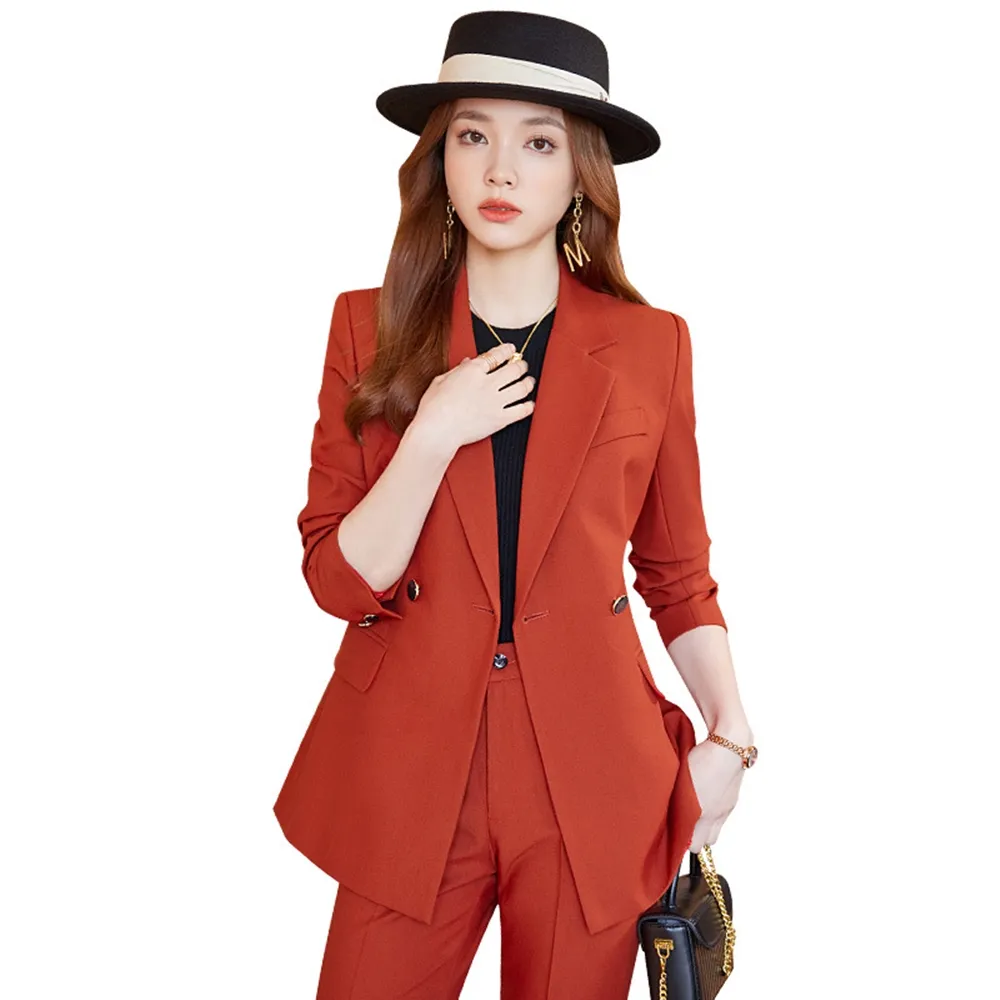 【米蘭精品】現貨+預購 西裝套裝兩件套(時尚修身外套長褲女職業西裝3色74ct8)
