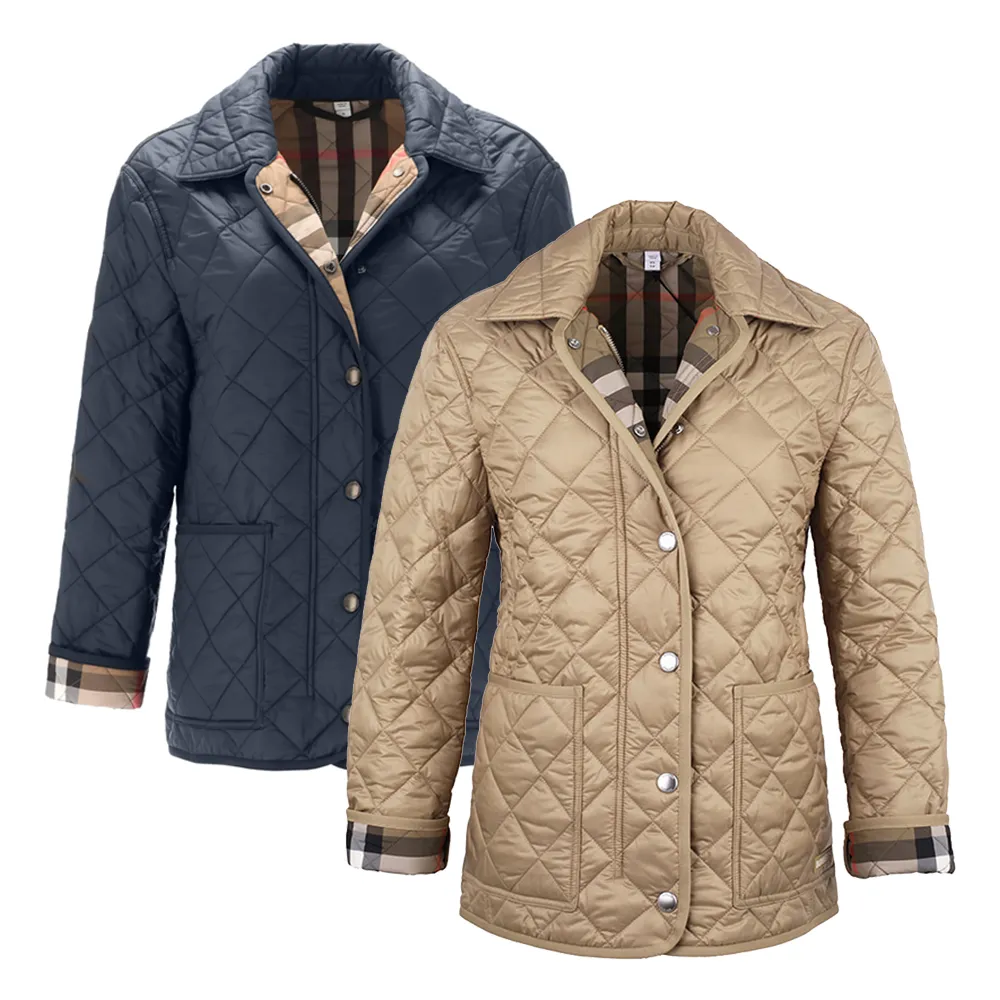 【BURBERRY 巴寶莉】8084195/8084198經典菱格絎縫拼接格紋輕量翻領夾克外套(顏色任選)