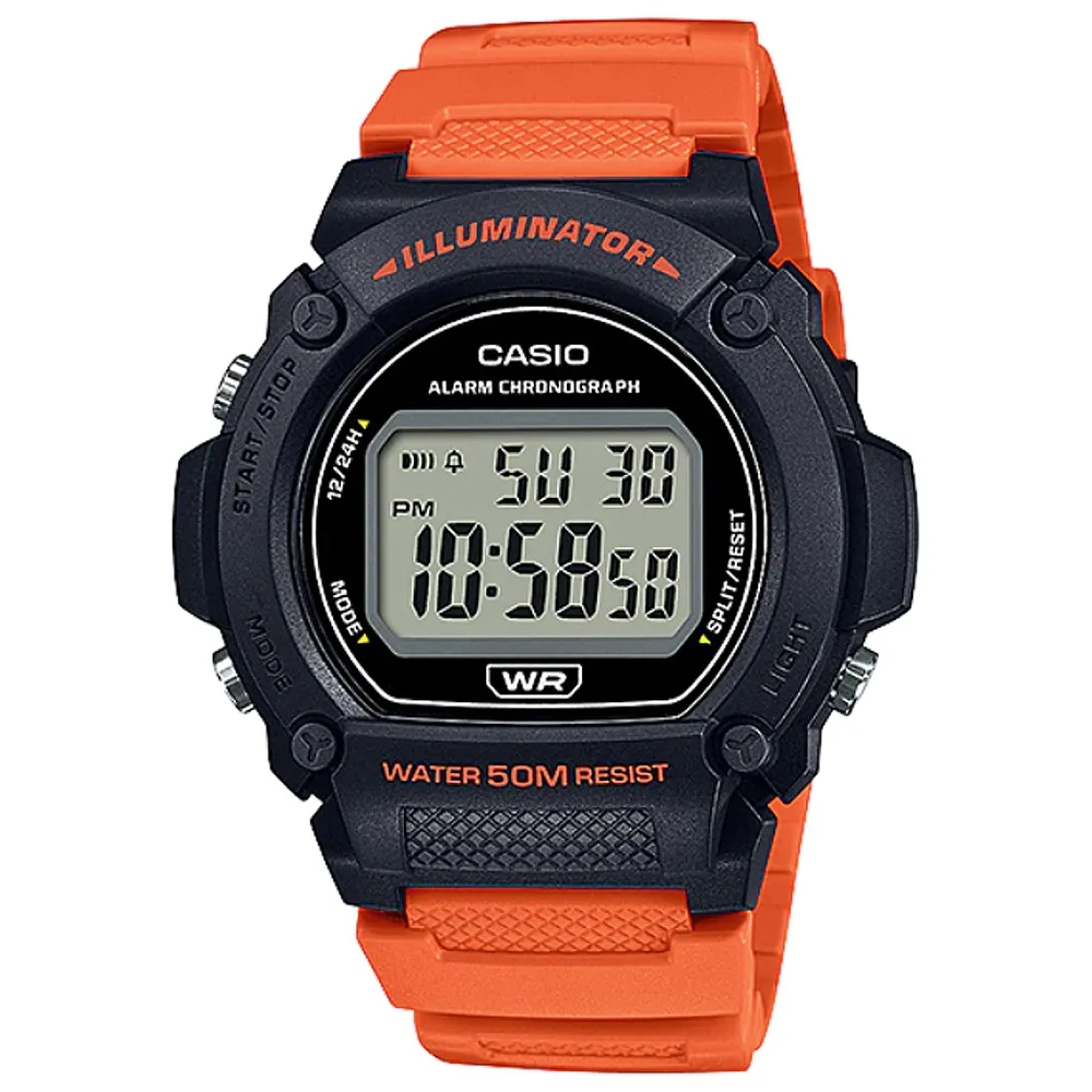 【CASIO 卡西歐】卡西歐野戰電子錶-黑橘(W-219H-4A 原廠錶盒精裝版) 雙11